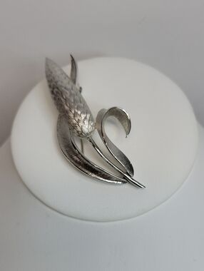 Trifari Silver Tone Floral Leaf Brooch
